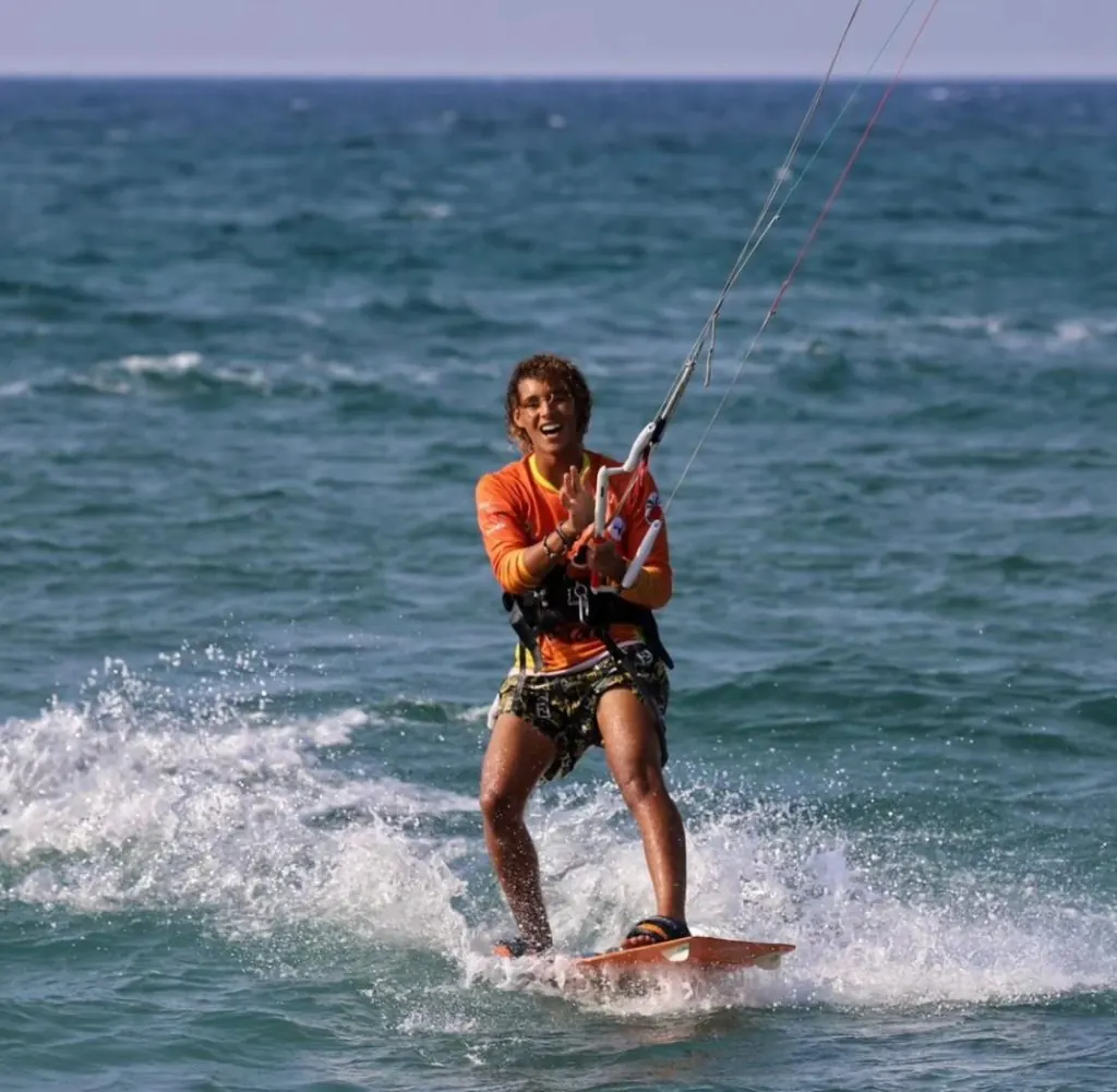 Kitesurfer riding at speed