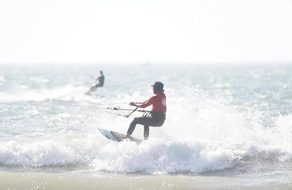 Rider carving through whitewater